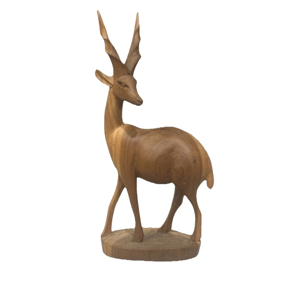 Vintage Mid Century Gazelle Impala Wooden Hand Carved Art Sculpture Teak